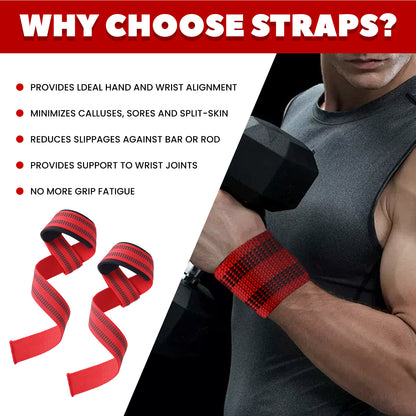 Cotton Hard Pull Wrist Lifting Straps Grips Band-Deadlift Straps With Neoprene Cushioned Wrist Padded And Anti-Skid Silicone -for Men & Women- For Weightlifting, Bodybuilding, Xfit, Strength Training