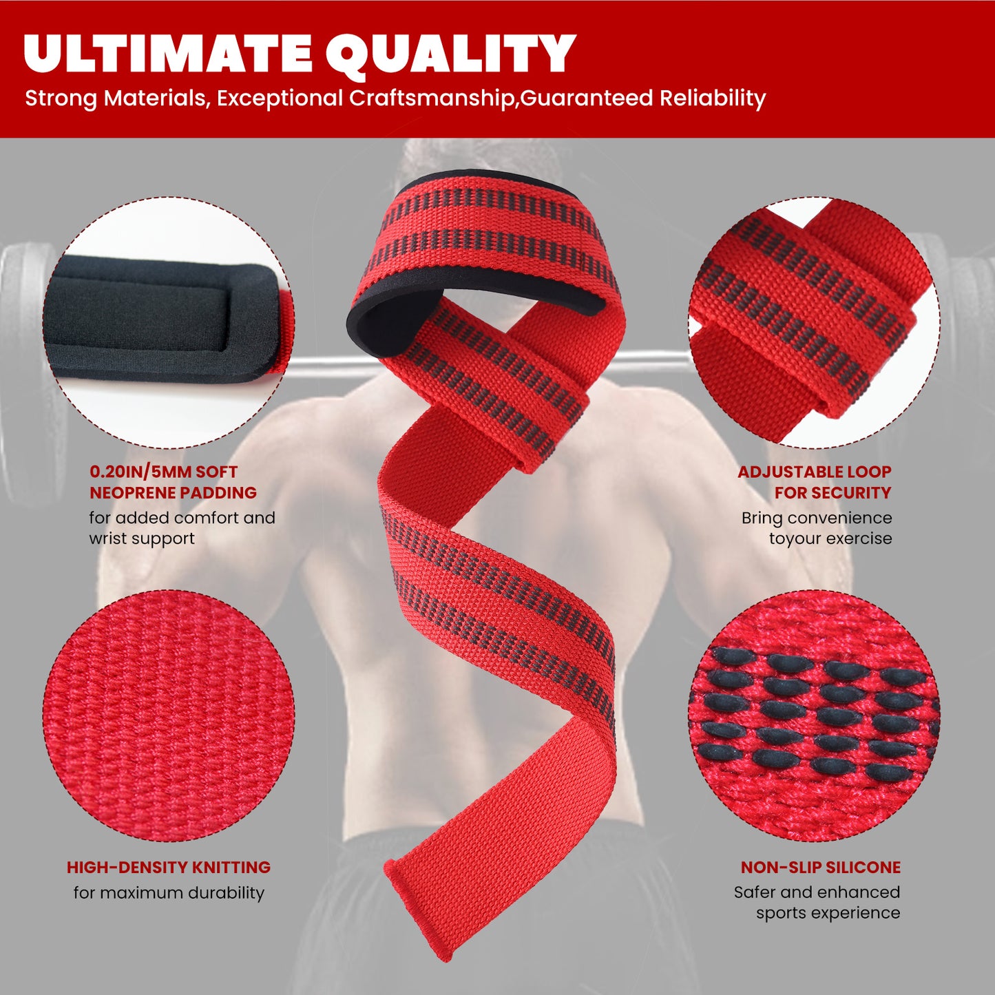 Cotton Hard Pull Wrist Lifting Straps Grips Band-Deadlift Straps With Neoprene Cushioned Wrist Padded And Anti-Skid Silicone -for Men & Women- For Weightlifting, Bodybuilding, Xfit, Strength Training